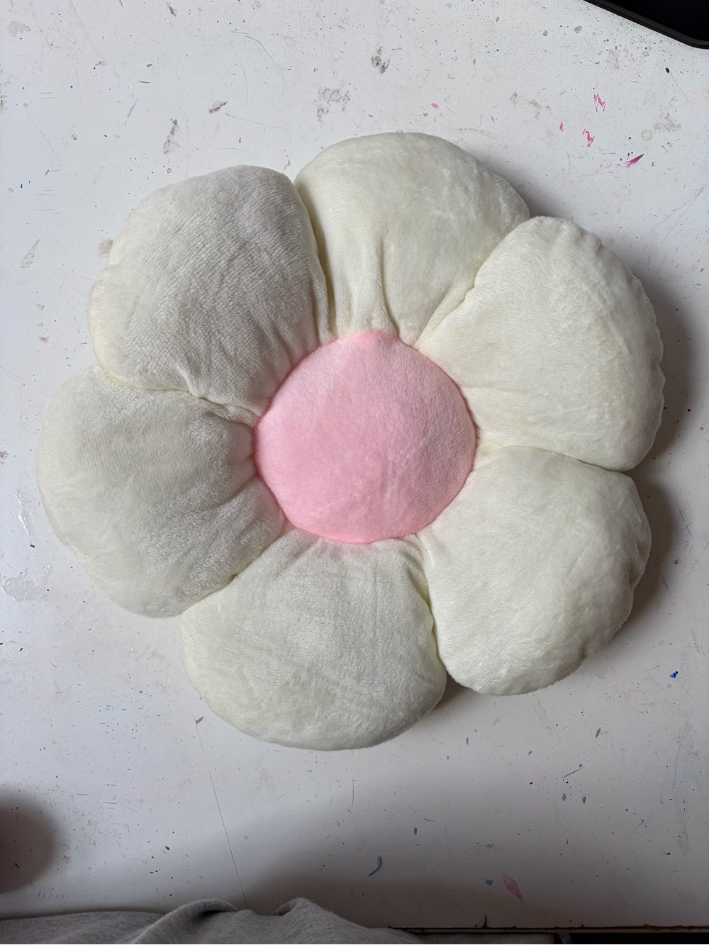 Plush Flower Accent Pillow - Pink Center, Cream Petals
